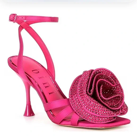 GIANNI BINI NEW IMAN RHINESTONE ROSE SQUARE TOE DRESS SANDAL - Picture 1 of 7